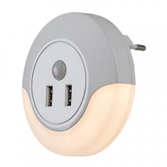 Lampa wtykowa nocna LED 13,9W z czujnikiem i gniazdami USB DEMBO 76012 Rabalux